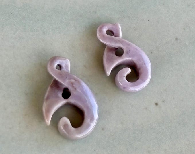 Lot of 2 - Turkish Purple Jade - Pendants - Tribal - Natural Stone from Turkey - Hand carved - Undyed - Item 343