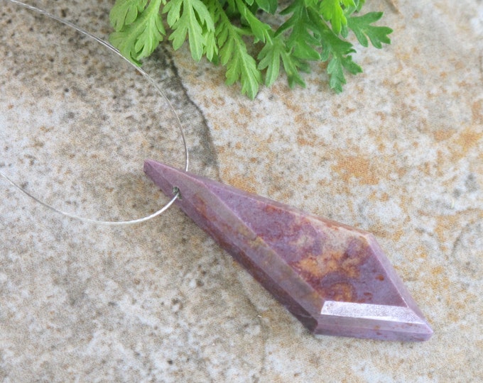 Focal Bead - Faceted Large Purple Jade Pendant - Gemstone - Kite Diamond Drop Geometric Shape - Turkish Natural Lavender Jadeite -  Item 892