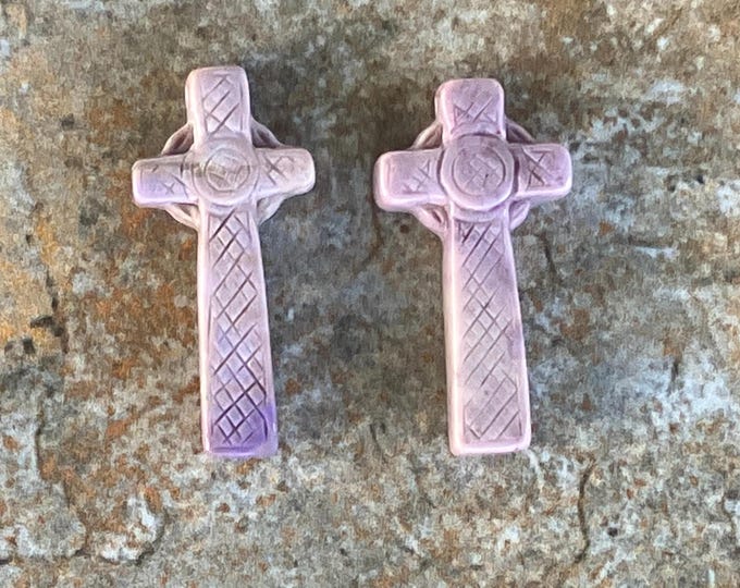 Turkish Purple Jade Pendant Beads - Crucifix - Christian Celtic Cross - Lavender Natural Jadeite Gemstone  - Item 796d