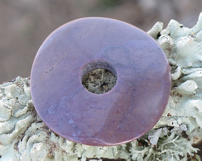 Large Wavy Pi Donut Pendant - Lavender - Taupe Jade Pendant - Natural Stone  - Undyed - Item 249