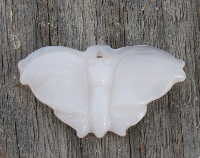 Chalcedony Pendant - Butterfly Pendant - Pale Blush Pink - Natural Stone  - Undyed - Item 596