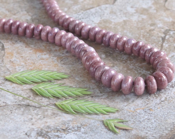 Graduated Medium Rondelle Purple Jade Beads - Natural Stone Beads - Wine color - Item 231b