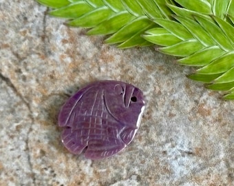 Small Carved Fish Bead - Turkish Purple Jade - Natural Stone  - Lavender Jadeite - Item 514