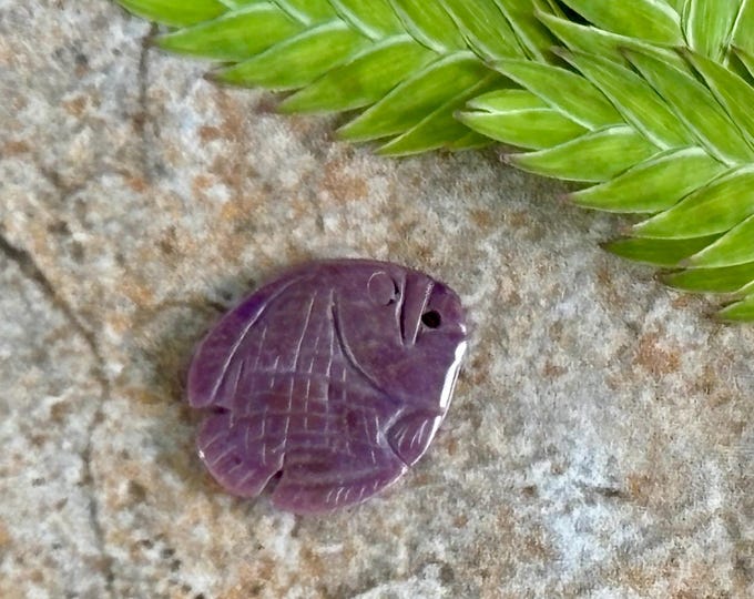 Small Carved Fish Bead - Turkish Purple Jade - Natural Stone  - Lavender Jadeite - Item 514