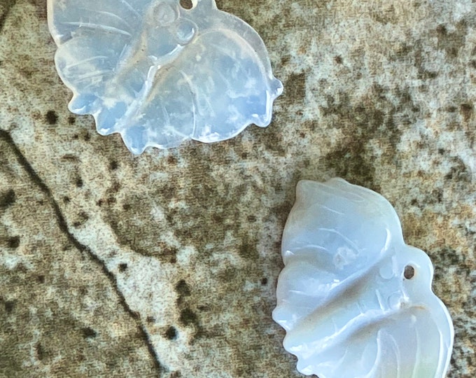 Chalcedony Pendant - Butterfly Pendant - Blue - Natural Stone  - Undyed - Item 596b
