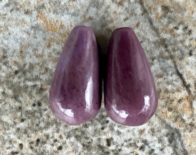 Half drilled earring beads - 2 - Medium 7 x 14 mm drop - Turkish Purple Jade Beads - Natural Stone Beads - AKA Lavender Jadeite - Item 809