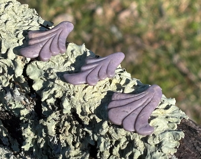 Lot of 3 Purple Jade Cabochons for Pendant - Natural Stone - Artistic Feather Frond Leaf - Undyed Turkish Jadeite Lavender - OOAK Item 402