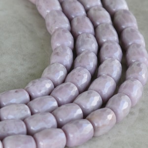 Small FACETTED Barrel Turkish Purple Jade Beads - Natural Stone Beads - Undyed Lavender Jadeite - Item 207