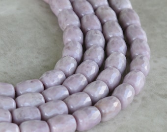 Small FACETTED Barrel Turkish Purple Jade Beads - Natural Stone Beads - Undyed Lavender Jadeite - Item 207