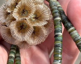 Graduated Large Heishi Green Nephrite Beads - Natural Stone Beads - Undyed - Item 903