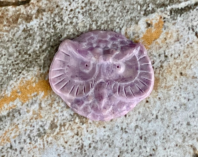 Genuine Purple Jade Cabochon - Owl - Carved Gemstone - Natural Stone - Undyed - AKA Turkish Lavender Jadeite - Item 806