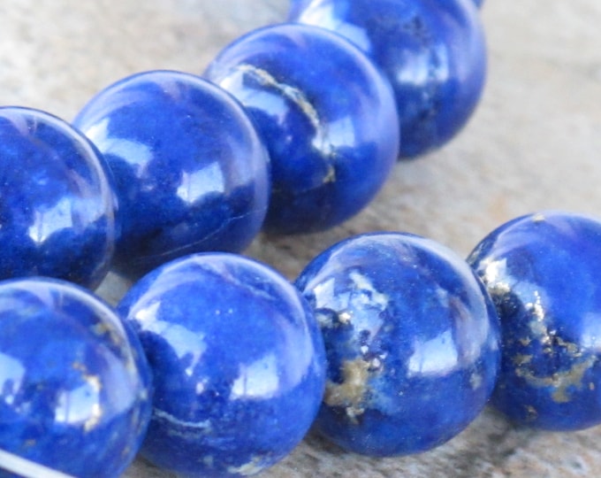 Lapis Lazuli Large Round Beads - Lot of 4 loose beads- Natural Stone Beads - Brilliant Royal Blue - Item 418