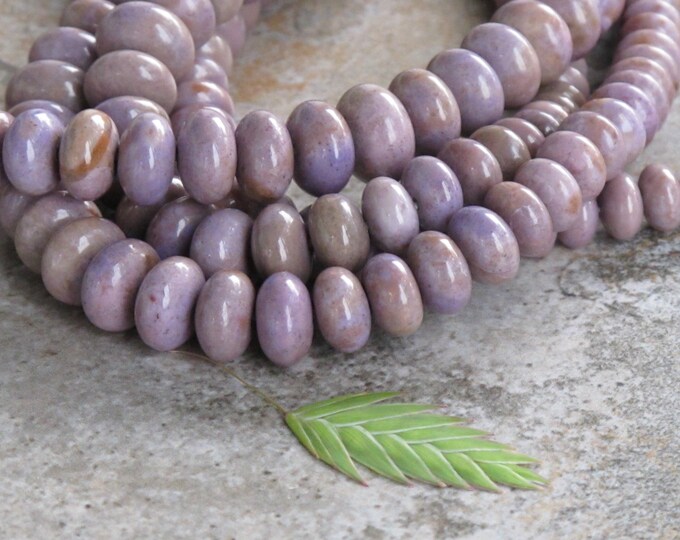 Graduated Medium Rondelle Purple Jade Beads - Natural Stone Beads - Lavender - Taupe - Item 231c
