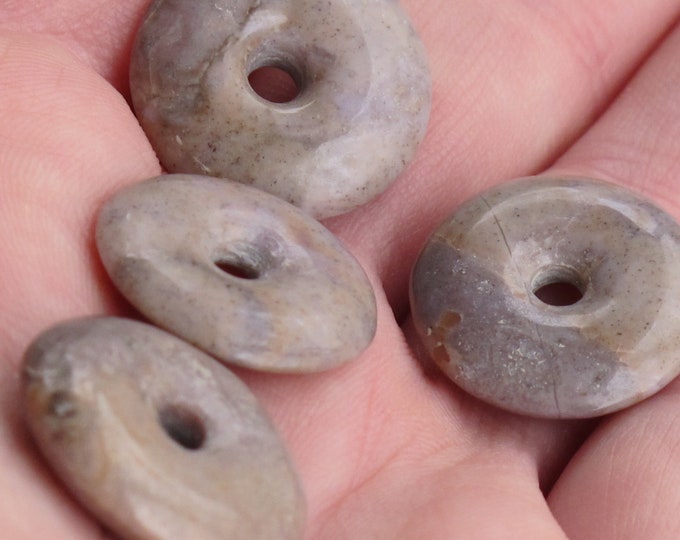 Extra Small Pi Pendant - Turkish Purple Jade - Taupe Jade Donut Pendant - Natural Stone  - Undyed - Item 241