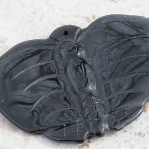 Nephrite Jade - Pendant -Butterfly - Black Natural Jade  Stone - Undyed Untreated - Item 601