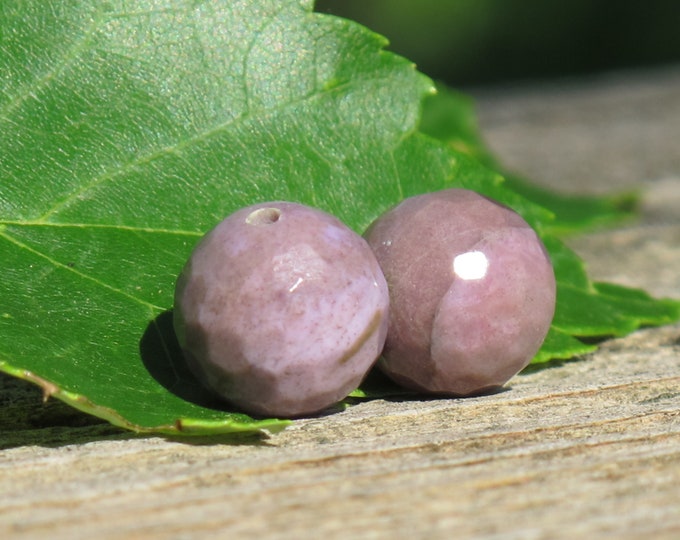 SAMPLE TWO (2) Purple Jade Beads - Large 11 mm Facetted Round - Natural Stone - Lavender Earring Bead - Turkish Jadeite - Item 750D