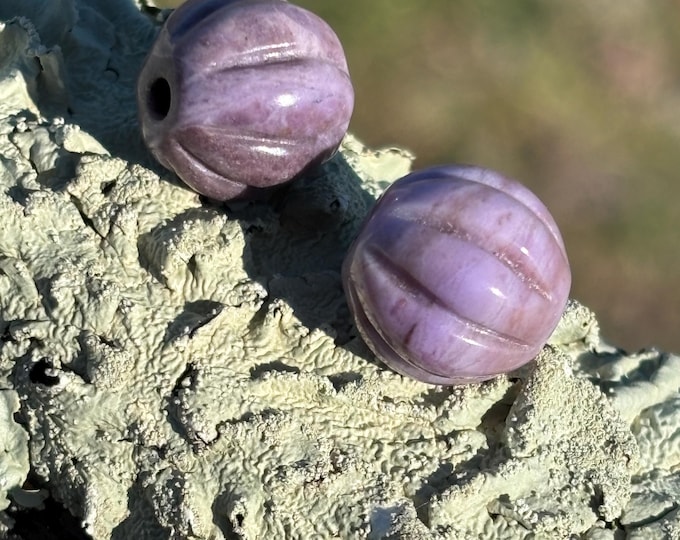 LOT OF 4 Carved Round Pumpkin Turkish Purple Jade Earring Beads - Natural Stone Earring Beads - gemstone beads - Item 906