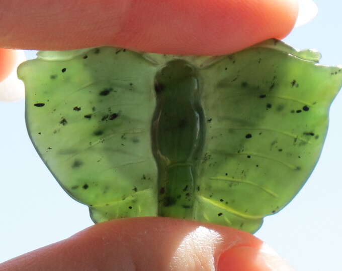 Nephrite Jade - Pendant -Butterfly - Green Natural Jade  Stone - Undyed - Item 595