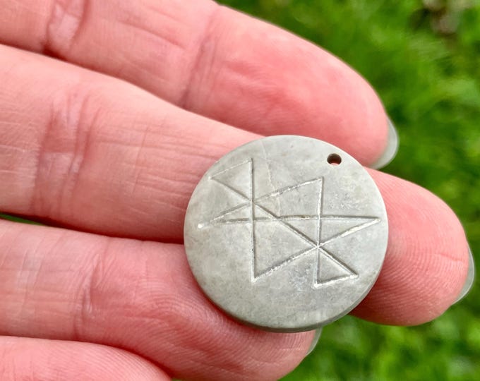 Healing Turkish Jade Pendant - Reiki Symbol - Midas Star - Natural Spiritual Stone  - AKA Turkish Jadeite - Item 891