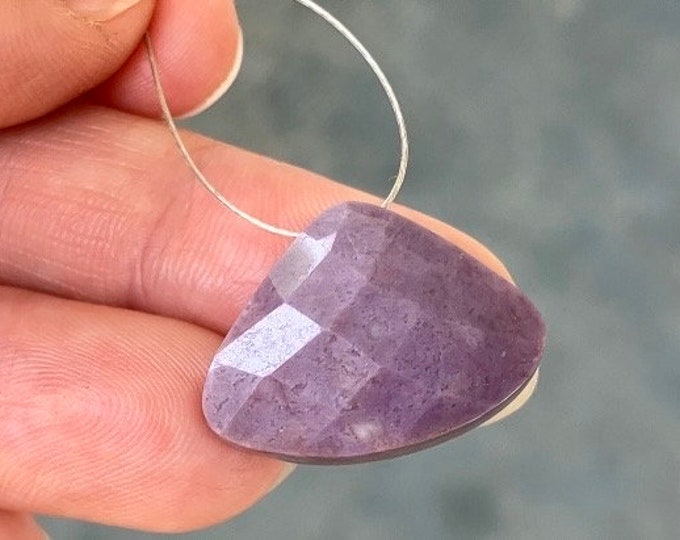 Purple Jade Faceted Stone Bead for pendant - Lavender Jadeite - Sparkle and Shine - Natural Stone - Fan shape - Item 810b