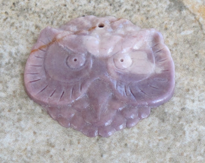 Genuine Purple Jade Pendant Bead - Owl - Carved Gemstone - Natural Stone - Undyed - AKA Turkish Lavender Jadeite - Item 749