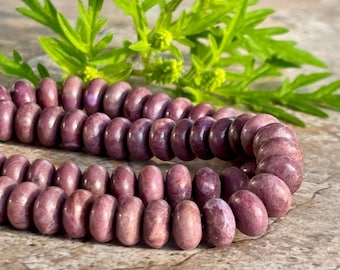 Medium Rondelle Turkish Purple Jade Beads - Natural Untreated Stone Beads - Plum color - Item 409