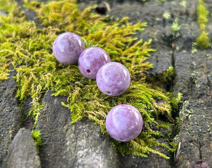 Sample - 4 beads - Medium 8 mm Round Turkish Purple Jade Beads - Natural Stone Beads - AKA Lavender Jadeite - Item 217b