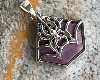 SALE Spider Purple Jade Pendant - Turkish Lavender Jadeite - Spider Web - Natural Stone - Gemstone and Sterling Silver - Item 769
