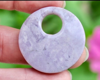 Medium Donut Pendant - Turkish Lavender Jade Stone Pi Pendant - Bi Disc- Natural Jadeite Stone  - Undyed - Item 901E