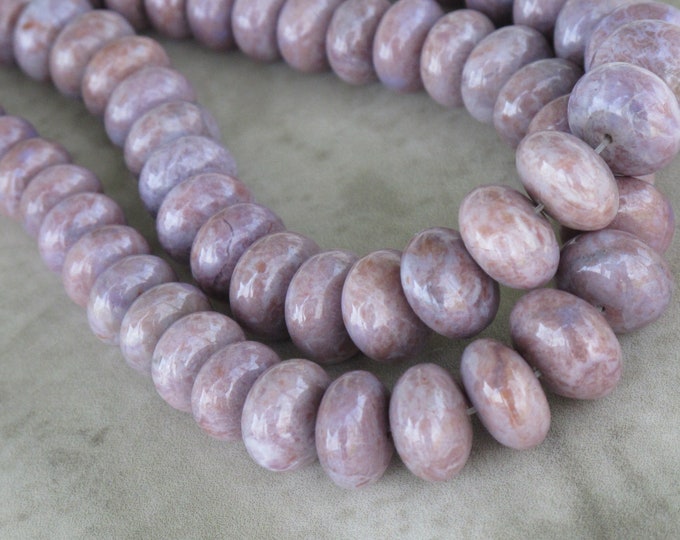 SALE Graduated Large Rondelle Purple Jade Beads - Natural Stone Beads - Undyed - Lavender - Item 229