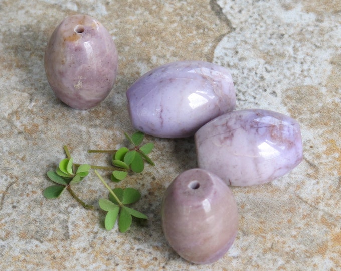 Extra Large Barrel Lavender Purple Jade Focal Beads - Natural Turkish Purple Jade - Stone Beads - Undyed Jadeite - Item 224