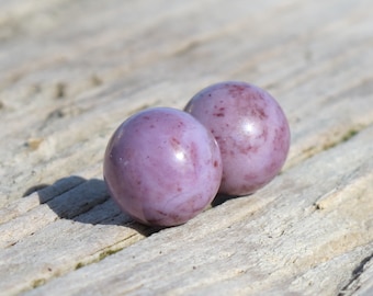 Earring beads- half drilled - Large 10 mm Round Turkish Purple Jade Beads - Natural Stone Beads - AKA Lavender Jadeite - Item 469