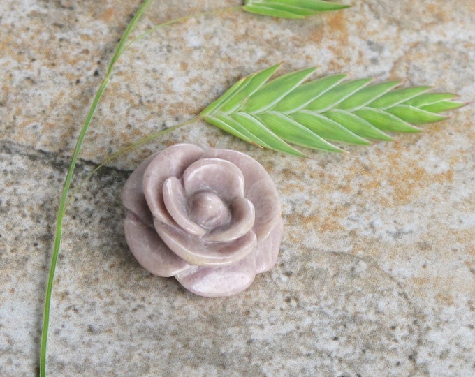 Medium Rose Flower Turkish Purple Jade Pendant Bead - Natural Carved Lavender Jadeite Gemstone  - Floral - Item 599A