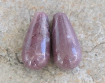 Large Half drilled earring beads - 2 - Large 10 x 20 mm drop - Turkish Purple Jade - Natural Stone Beads - AKA Lavender Jadeite - Item 812