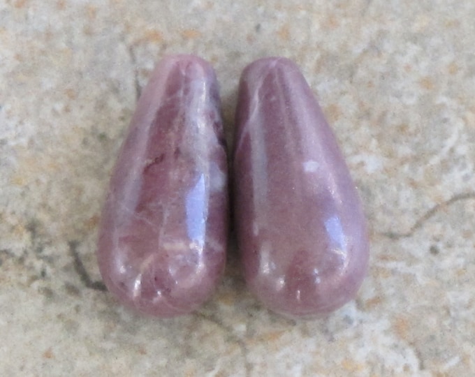 Large Half drilled earring beads - 2 - Large 10 x 20 mm drop - Turkish Purple Jade - Natural Stone Beads - AKA Lavender Jadeite - Item 812