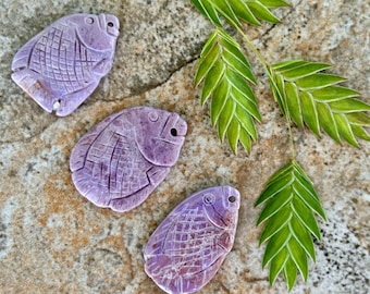 Carved Fish Bead - Turkish Purple Jade Beads - Natural Stone  - Lavender Jadeite - Item 842b