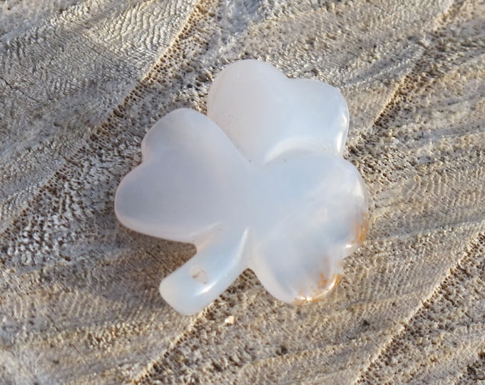 Shamrock Blue Chalcedony Pendant - Shamrock Pendant - Irish Clover - Natural Stone  - Undyed - Item 533