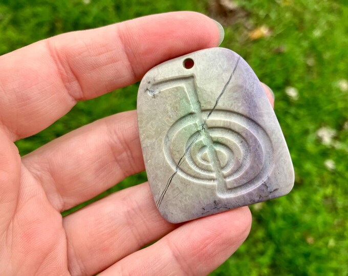 Healing Purple Jade Pendant - Reiki Power Symbol - Cho Ku Rei - Natural Spiritual Stone  - AKA Turkish Lavender Jadeite - Item 897A