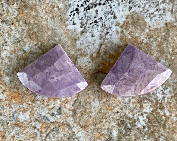 Purple Jade Faceted Stones - Lavender Jadeite for Earrings or Pendants - Matching Pair - Natural Stone - Fan shape - Item 810