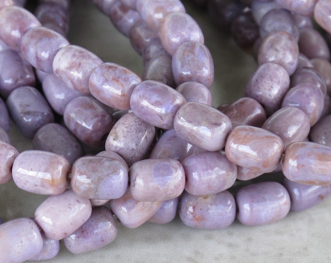 Small Barrel Purple Jade Beads - Natural Stone Beads - Undyed - Lavender Jadeite - Item 203C
