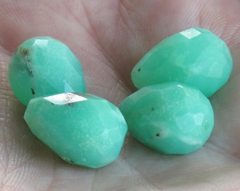 Lot of 4 Facetted Teardrop Pear Chrysoprase Beads - Bright Green Natural Earring Stone Beads - Undyed Gemstone - Item 496