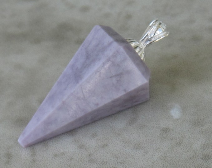 Purple Jade Healing Point Pendant - Lavender Jade Crystal Point Pendant - Natural Stone Sterling Silver Briollette - Item 895