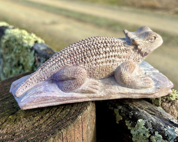 Large Turkish Purple Jade Stone Carving - Hand carved - Lavender Jadeite - Desert Lizard Reptile Animal - Carved stone - Item 023