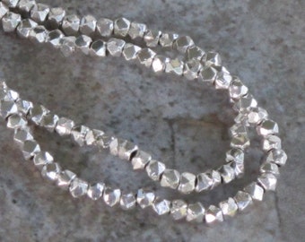 Sterling Silver -  Tiny 3 mm Freeform Geometric Silver Beads - 925 Silver - Item 613