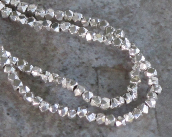 Sterling Silver -  Tiny 3 mm Freeform Geometric Silver Beads - 925 Silver - Item 613