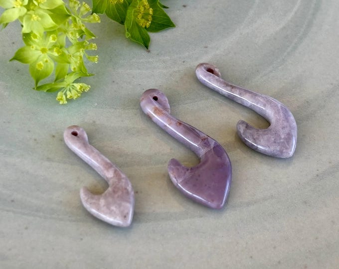 Lot of 3 - Turkish Purple Jade - Hook Pendants - Tribal - Natural Stone from Turkey - Hand carved - Undyed - Item 532