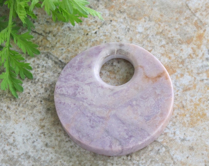 Medium Donut Pendant - Turkish Lavender Jade Stone Pi Pendant - Bi Disc- Natural Jadeite Stone  - Undyed - Item 901F