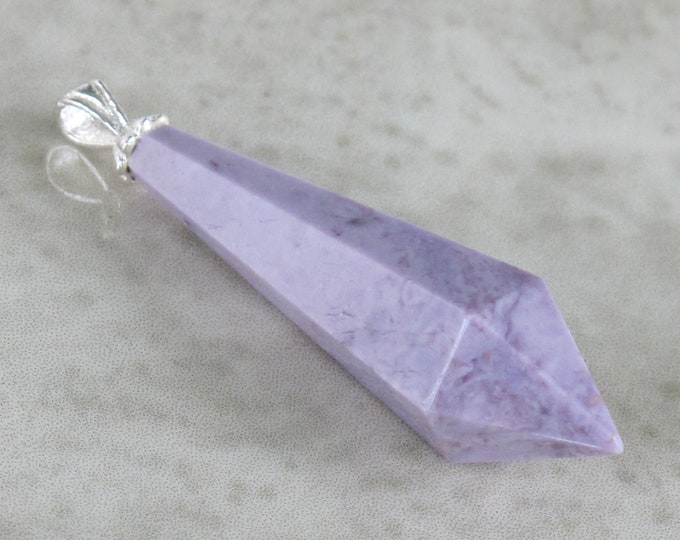 Purple Jade Healing Point Pendant - Lavender Jade Crystal Point - Natural Stone Sterling Silver Briolette - Item 896
