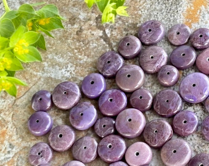 SAMPLE Large Various Sizes Rondelle Lavender Jadeite Jade Beads - Natural Stone Beads - Turkish Purple Jade - Untreated - Item 767b