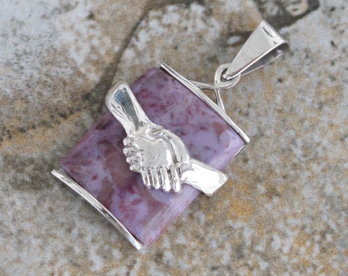 Purple Jade Pendant -Symbol of Brotherhood Peace Together - Turkish Purple Jade Pendant - Natural Stone Sterling Silver - Item 500